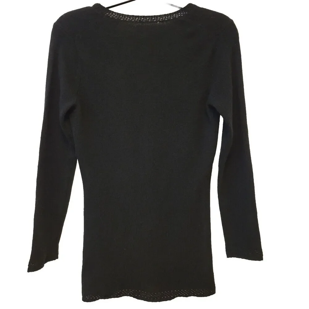 100% Cashmere V-neck Black Azure Finish Long Sleeve Women Sz XS Sweater